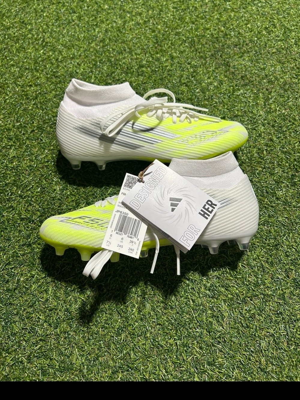Adidas Kids' White & Neon Yellow Soccer Cleats - Picture 8 of 8